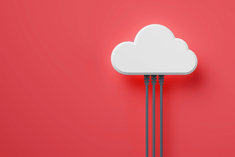 Cloud plugged into 3 leads on a red background