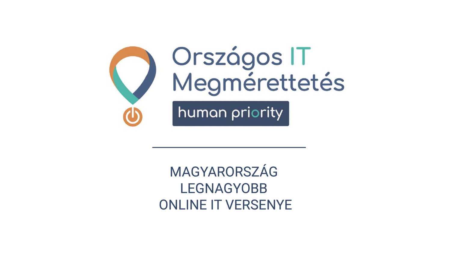 Logo and branding of Országos IT Megmérettetés with tagline "human priority" and the description "Magyarország legnagyobb online IT versenye"